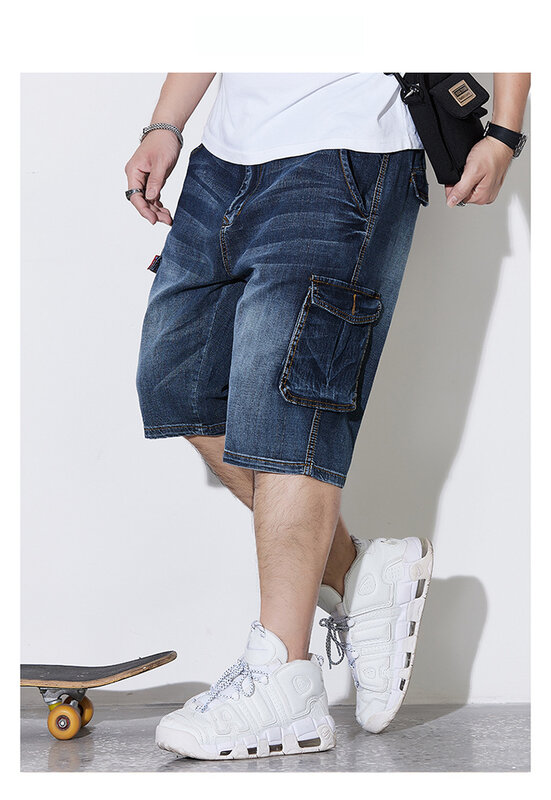 Брюки мужские летние джинсовые, свободные бриджи с множеством карманов, одежда для работы, большие размеры 48 46 8xl 7xl