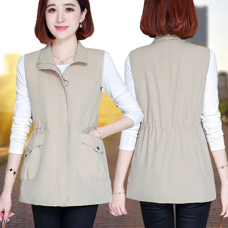 여성용 한국 민소매 조끼 재킷, 중년 엄마 캐주얼 상의, 아우터, 2024 여름 신상 용수철