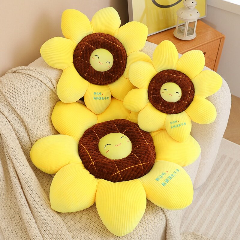 Cut Smile Girassol Plush Plant Seat Cushion, Soft Stuffed Flower Pillow, Sofá Cadeira, Tapete de Chão Interior, Presente para Meninas, 40 cm, 50 cm, 70cm