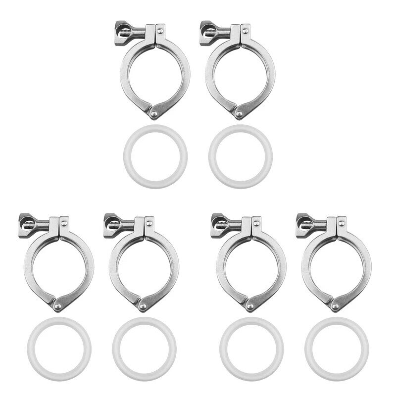 6Pcs Tri-Clamp Steel Single Pin Heavy Duty Tri Clamp With Wing Nut With 3 Pc Gasket (2 Inch Tri-Clamp+Silicone Gasket)