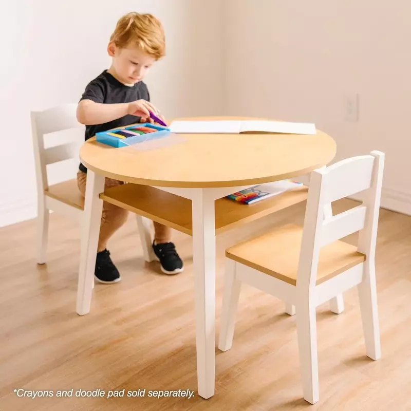 Stół dziecięcy drewniane meble dziecięce, jasne drewno ziarno i białe wykończenie 2-kolorowe-dwukolorowe zestaw mebli aktywności