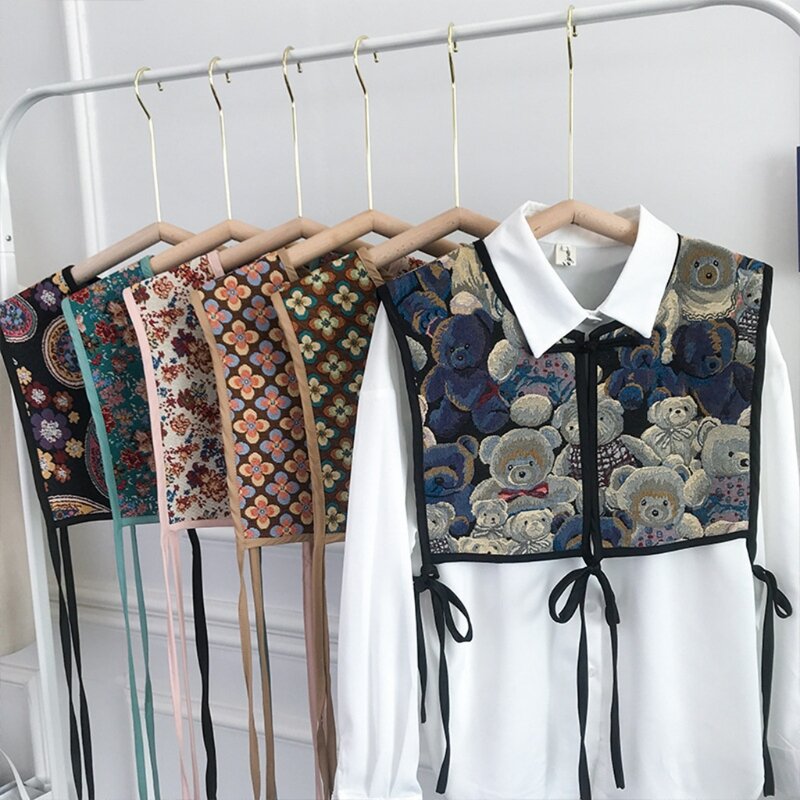 Mulheres estilo chinês bordado meia parte superior xale vintage flroal cheongsam colar falso decorativo capa pescoço Dickey