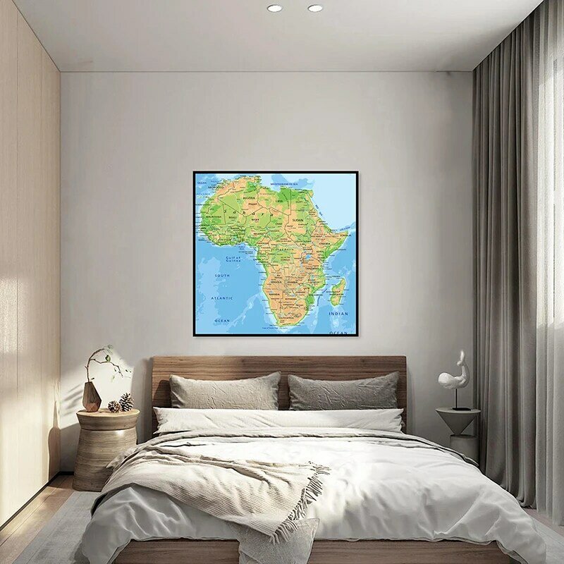 Carte de l'Afrique décorative murale en français, peinture sur toile sans cadre, affiche décorative, salon, décoration de la maison, 60x60cm