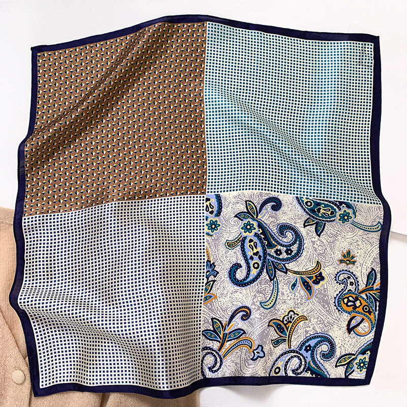 Bufanda de seda 100% Natural para mujer, pañuelo cuadrado para cubrir el cuello, Foulard, Bandana pequeña estampada, diadema de verano