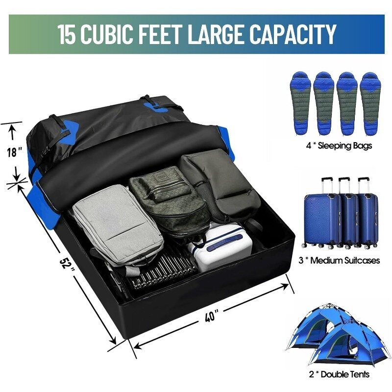 Carrier for Vehicle Waterproof with Anti-Slip Mat, 8 Door Hooks, 2 Ratchet Strap, Storage Bag, Luggage Lock and1 Extra Strap