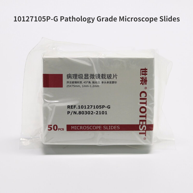 Citotest 50 pçs corrediças adesivas padrão grau microscópio corrediças patológicas grau microscópio corrediças caixa de armazenamento caixa de corte