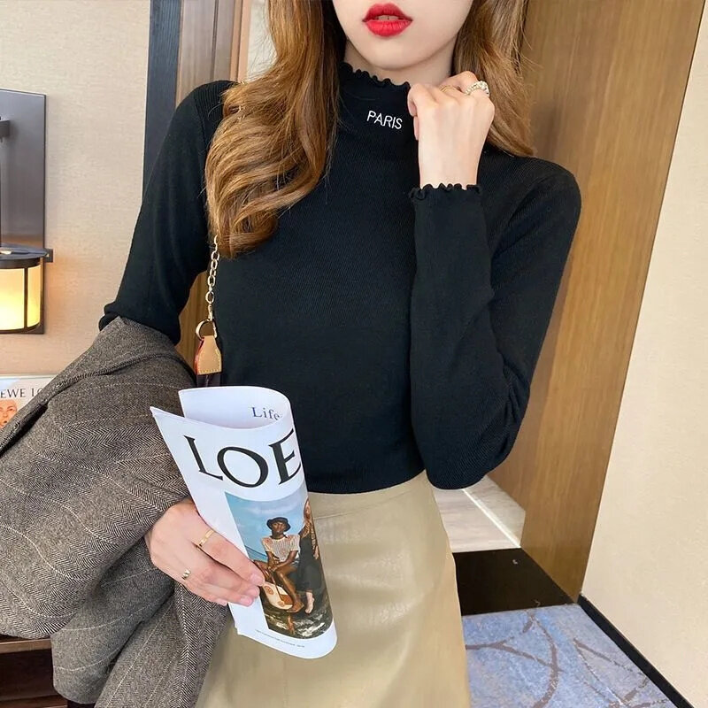 New Turtleneck Jumper Woman Knitted Blouses Fashion Ladies Sweaters Winter 2023 Thermal Striped Long Sleeve Autumn Warm Tops