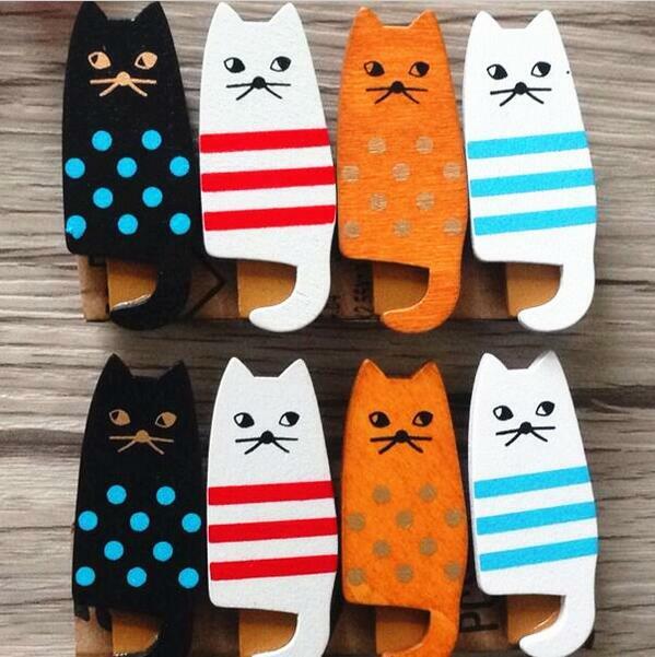 4PCS/lot  New lovely cat Wooden Clip Bag Paper Clip Special Gift Fashion wood pegs
