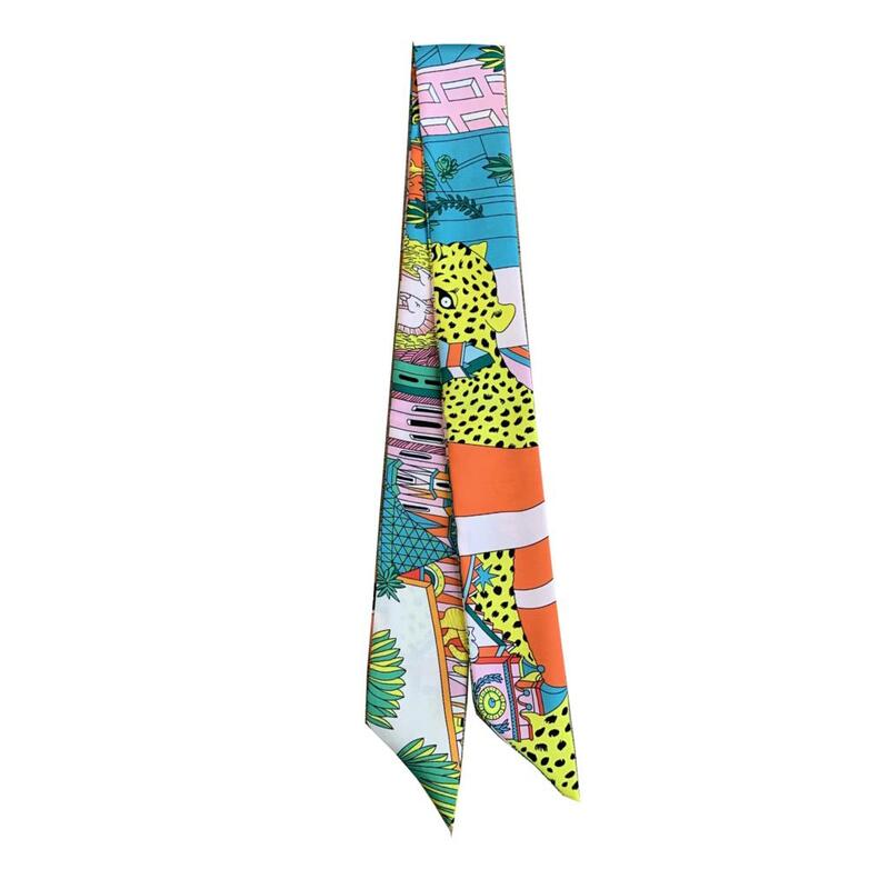 Leopard Person Home Print Bag Ribbons Luxury Brand Fashion Headband Small Long Skinny Scarves 95cm*5cm Small Silk Scarf Women