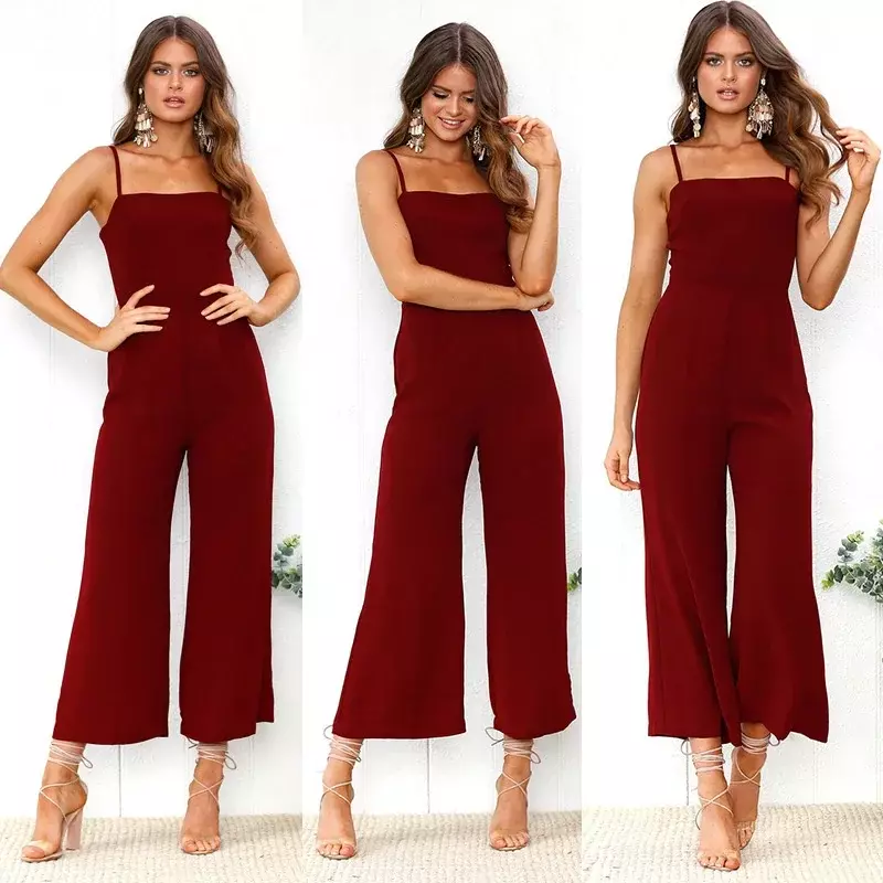 Woman Sleeveless Dungarees Jumpsuits Autumn Casual Loose Solid Overalls for Women Female Spaghetti Strap Wide Leg Jumpsuit