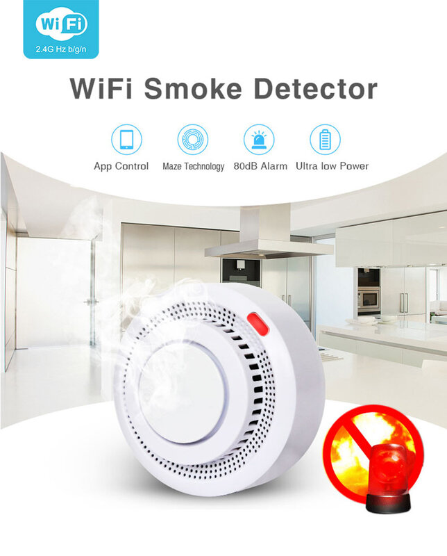 Zigbee無線lanスマート煙火災警報チュウヤスマートホームセキュリティ煙センサー検出器
