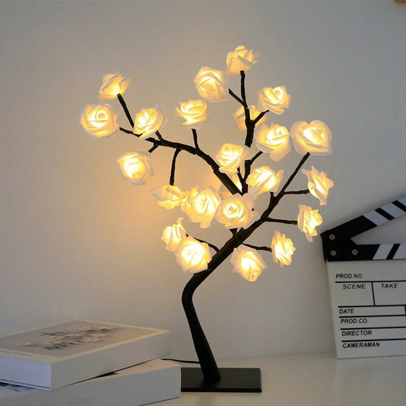 Lámpara de árbol LED realista, iluminación suave, desmontable, luz nocturna, Plug Play, USB, lámpara de mesa, luz de árbol de flores rosas para fiesta