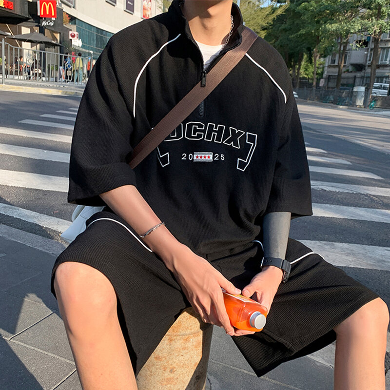 Chándal holgado de estilo Hip Hop para hombre, Conjunto de camiseta y pantalones cortos de moda coreana, ropa de calle Y2K, verano, 2024