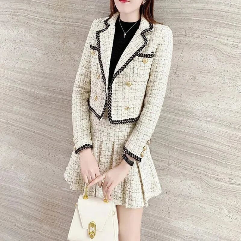 여성용 긴팔 슬림 블레이저 재킷 및 스커트 세트, 한국 패션, 레저, 용수철, 가을, 여성, 우아한, 2 개