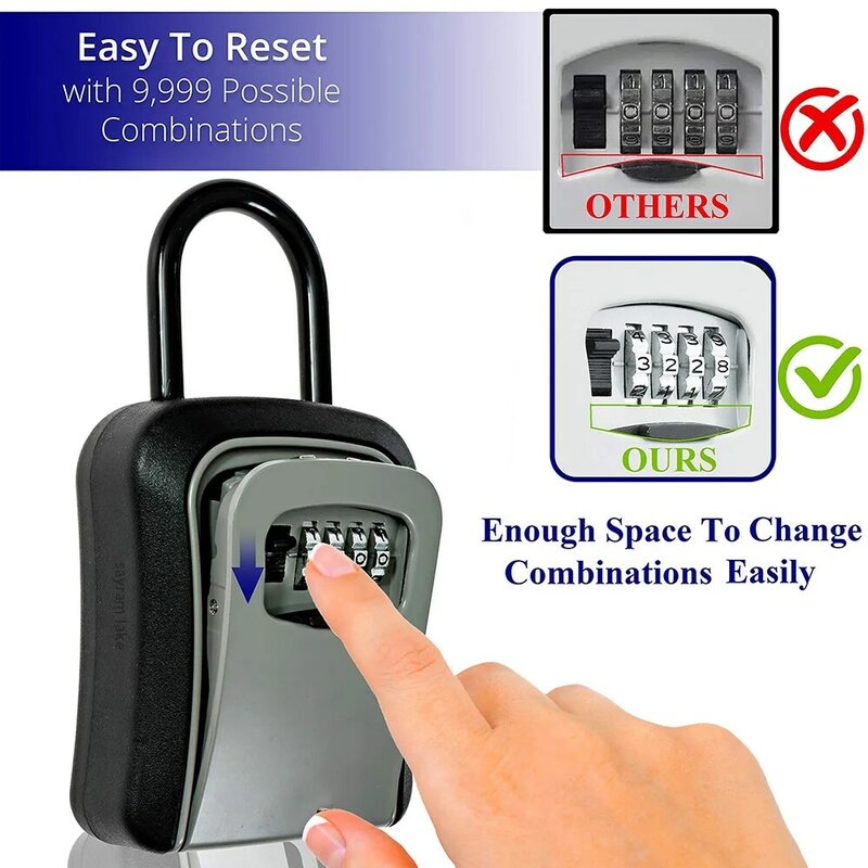 Caja de bloqueo de llaves portátil, caja de almacenamiento de llaves montada en la pared, código reiniciable, caja de seguridad para el hogar y la Oficina