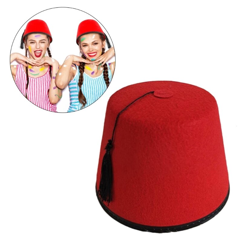 95AB filcowy marokański czerwony kapelusz Fez turecki kapelusz dla mężczyzn czarnymi frędzlami kapelusz Tarboosh Fez Fez