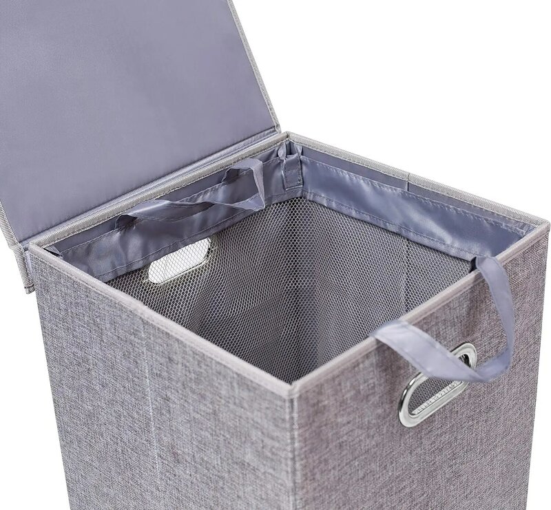 with Lid | Removable mesh bags | Single Compartment Clothes Hamper | Grey