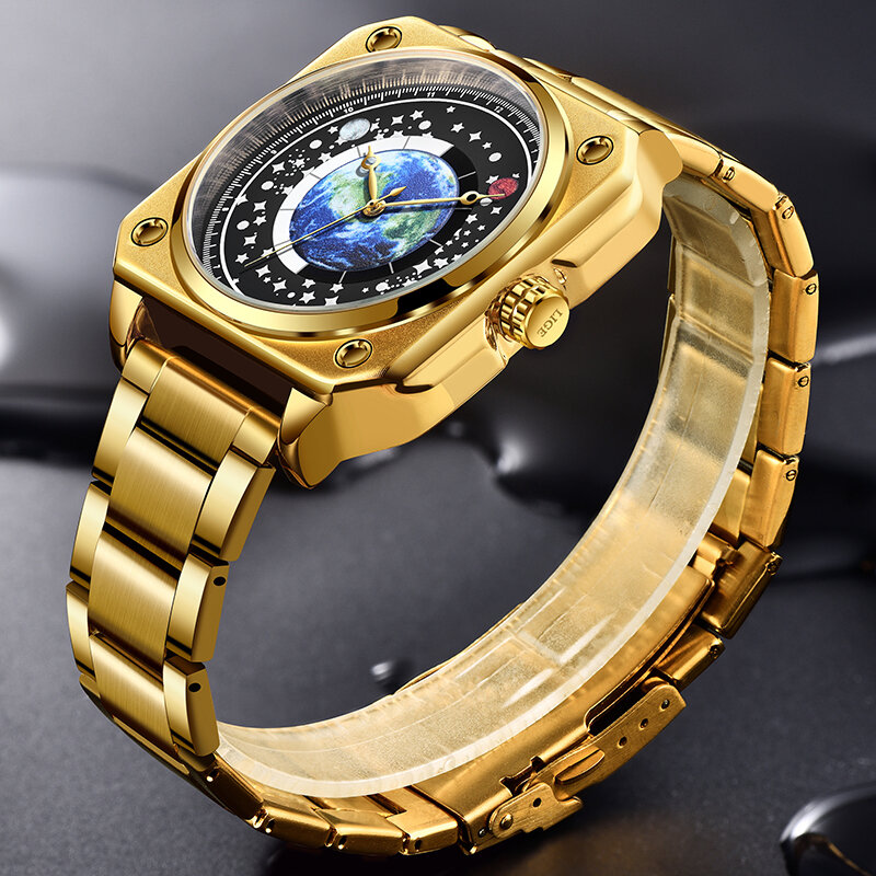 LIGE-Relógio de pulso de luxo masculino, impermeável, relógio de ouro luminoso masculino, relógio de quartzo