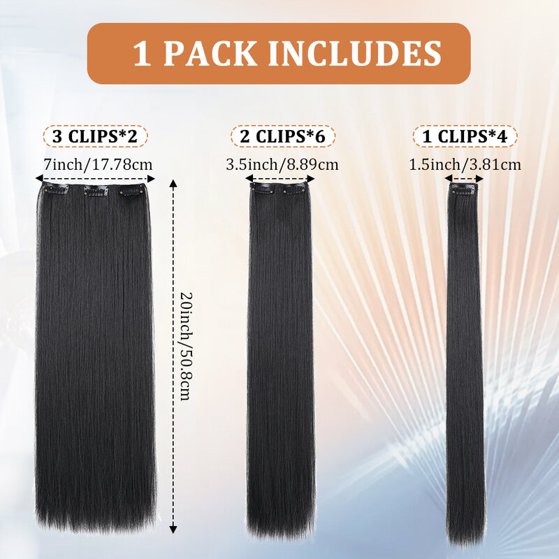 20Inchs Hair Extensions Synthetische 12 Stks/set Recht Kapsel Full Head Clip 22 Clips Hair Extensions Voor Dames Meisjes
