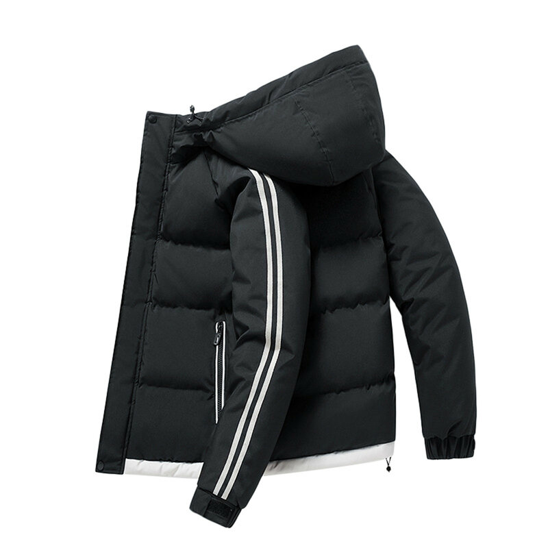 Новинка, мужские толстые зимние парки с капюшоном, однотонное молодежное теплое ветрозащитное пальто на молнии, мужское пальто