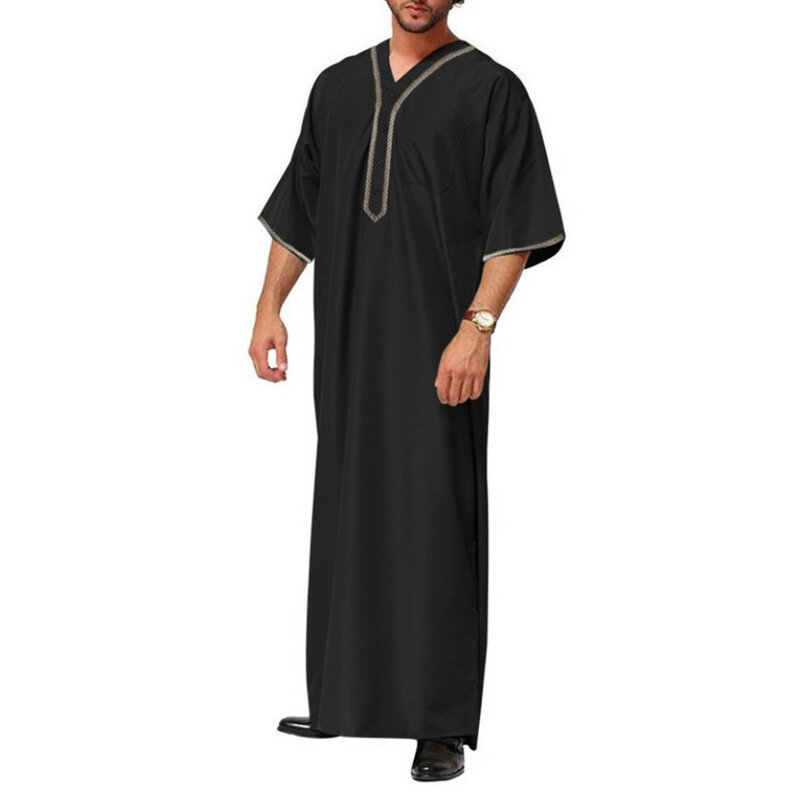 Mode Homme Robe Homewear Kaftan Longueur Au Genou Long M-2XL Hommes Musulman Chemise De Nuit Polyester Saoudien Abaya Court