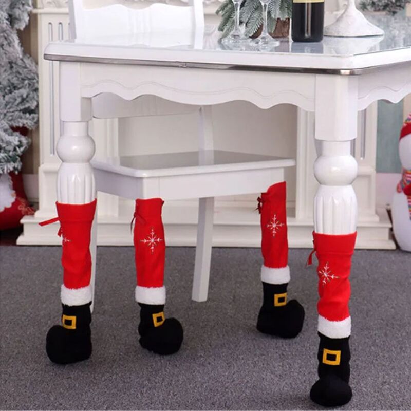 Tampas antiderrapantes para os pés da cadeira de Natal, ornamento de poliéster, pés de mesa, botas