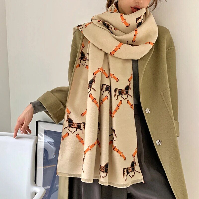 2022 Winter Scarf Fashion Women's Warm Cashmere Shawl Double-Sided  Dual-Purpose Lady Thick Foulard Female Bandana Blanket