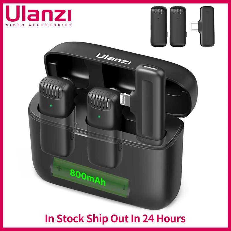 Ulanzi-micrófono Lavalier inalámbrico J12, conjunto de micrófonos de solapa, Mini micrófono de grabación de Video corta para iPhone, Android, transmisión en vivo