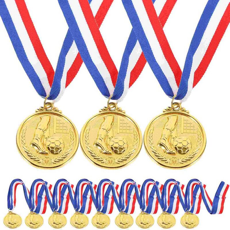 12 Stuks Voetbalbeker Medaille Award Medailles Prijzen Studentenfeestgeschenken Voetbalmetalen Zinklegering Gouden Onderscheiding Voor Voetbal