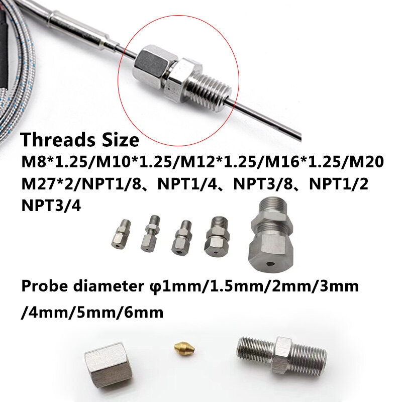1100 derajat K/PT100 tipe Ungrounded 3-12mm/ukuran benang NPT1/4-NPT3/8-NPT1/2 pengontrol Sheathed Thermocouple temperatur Sensor