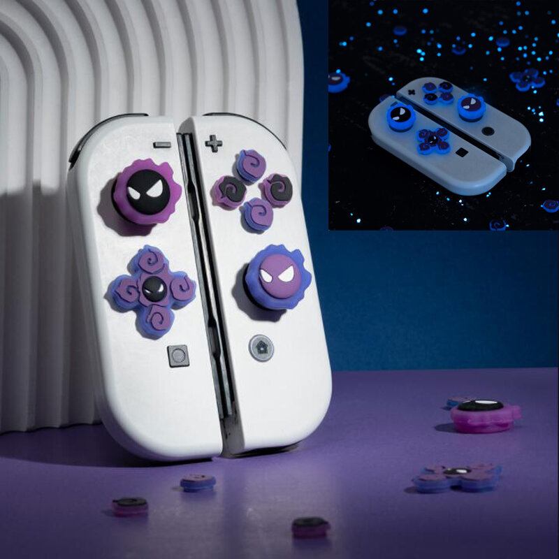 Sarung kulit stiker kunci ABXY tombol silang d-pad, silikon bercahaya untuk Nintendo Switch Oled Joy-con tutup pegangan tongkat jempol