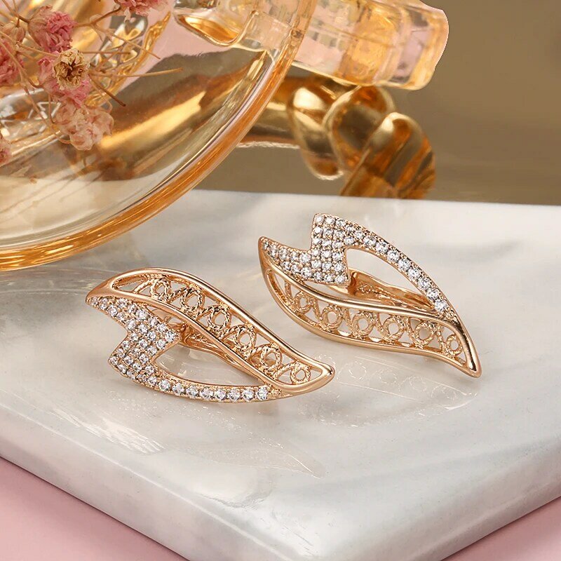 SYOUJYO-pendientes de lujo para mujer, aretes de alas de Color dorado 585, Circonia cúbica, pavimentada completa, joyería fina de boda, Estilo Vintage