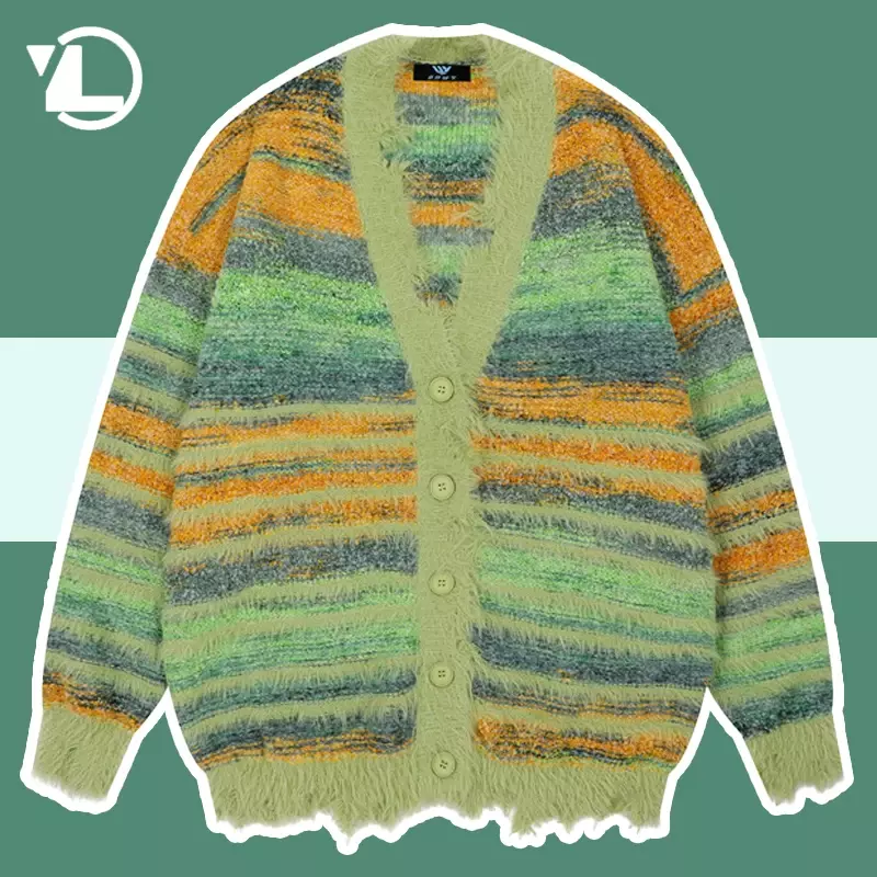Зимние Асимметричные вязаные свитера, Мужской Свободный кардиган в полоску, цветной блок, Свитер оверсайз, женский свитер в стиле Харадзюку Y2K, вязаные пальто, топы