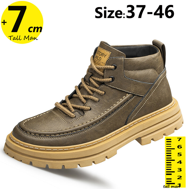 รองเท้าบูทหุ้มข้อแฟชั่นสำหรับผู้ชาย, รองเท้าบูทเสริมความสูงมีพื้นรองเท้ายกสูง7ซม. ไซส์ใหญ่37-48