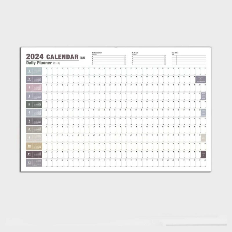 K92f 2024 calendário de parede grande planejador anual anual calendário horizontal de 12 meses