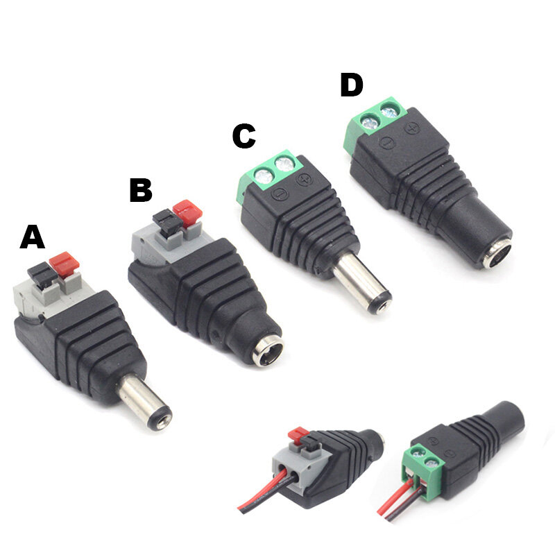 5pcs Famale Male DC Power Plug Adapter Connector 5.5mm x 2.1mm for LED Strip Lamp Press Connector CCTV Cameras