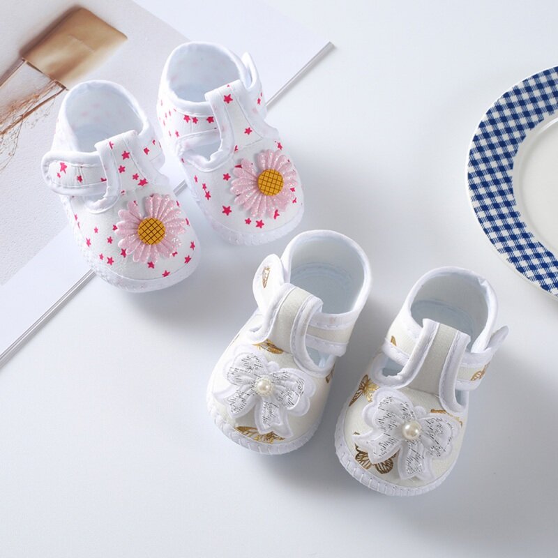 Baby Girl Shoes Cute Floral Bow First Walkers Soft Sole Crib Newborn Toddler Shoe Infant Baby Girls Sweet Princess Walking Shoes