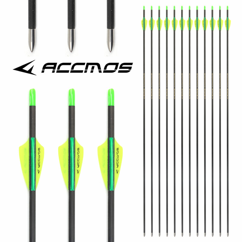 12pcs ACCMOS ID 4.2mm Carbon Arrow 30-32inch Spine 350-1000 For Compound Recurve Bow Archery Shooting