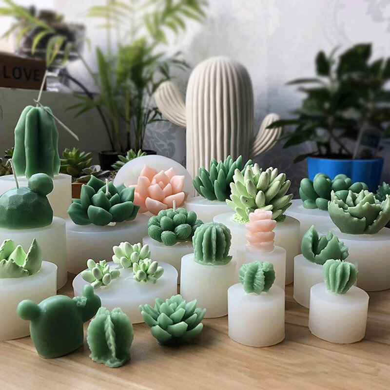 Zum Spaß DIY Sukkulenten Kaktus Duft Kerzen formen niedliche Simulations anlage Silikon form Blumen putz Seife Aroma Kerzen herstellung