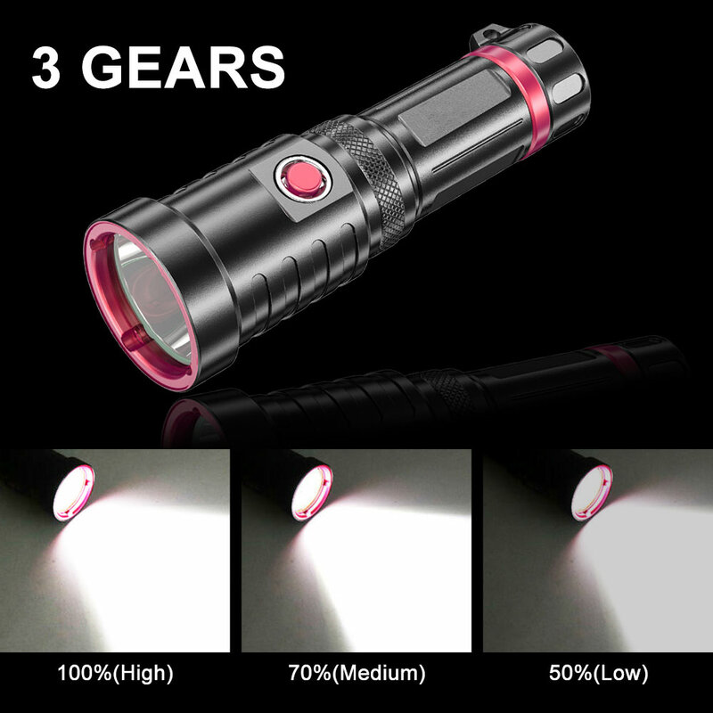 Powerful Amphibious Diving Flashlight XHP70 LED Waterproof IPX8 Zoom Torch 3Mode USB Rechargeable Lamp by 18650/26650 Battery