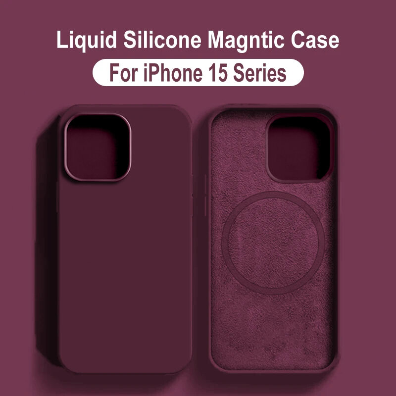 Para capas de carregamento sem fio For Magsafe For iPhone 15 11 14 13 12 Pro Max Plus silicone líquido magnético macio capa acessórios do telefone