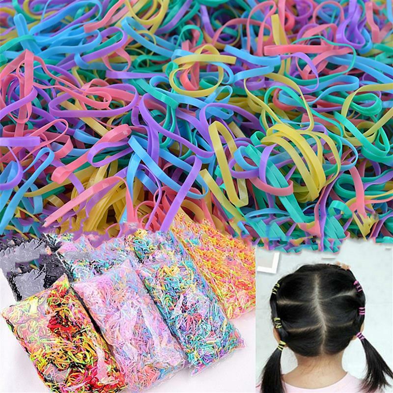 Jednorazowe, kolorowe gumki do włosów dla dziewczynek, Scrunchie, guma elastyczna, kucyk, trzymanie, akcesoria do włosów, 1000 sztuk/worek