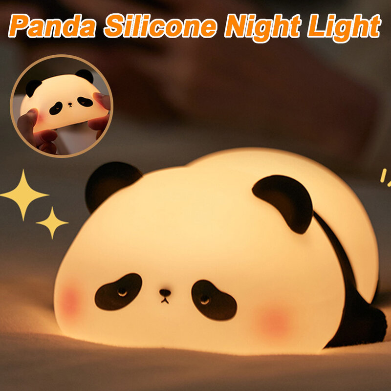 LED Night Light Cute Panda Silicone Pat Lamp USB Rechargeable Bedside Decor Kids Baby Nursery Nightlight Cartoon Birthday Gifts