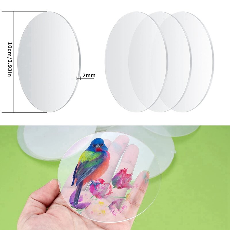 2X Clear Round Acrylic Sheets, 4 Inch Acrylic Circle Discs Boards Blanks Sheets Signs For Picture,Painting,DIY Crafts