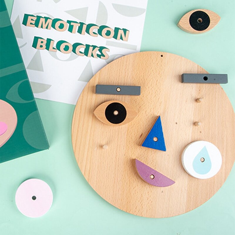 Emoticom Blockstoy de madera para niños de 3 años en adelante, juguete de Emoticom para hacer caras