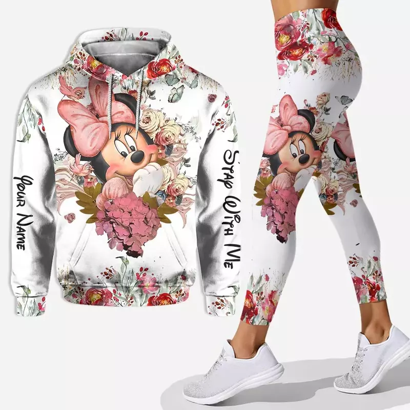 Personalized Disney Mickey Mouse Minnie 3D Women's Hoodie and Leggings Suit Minnie Yoga Pants Sweatpants Fashion Sports Suit Set