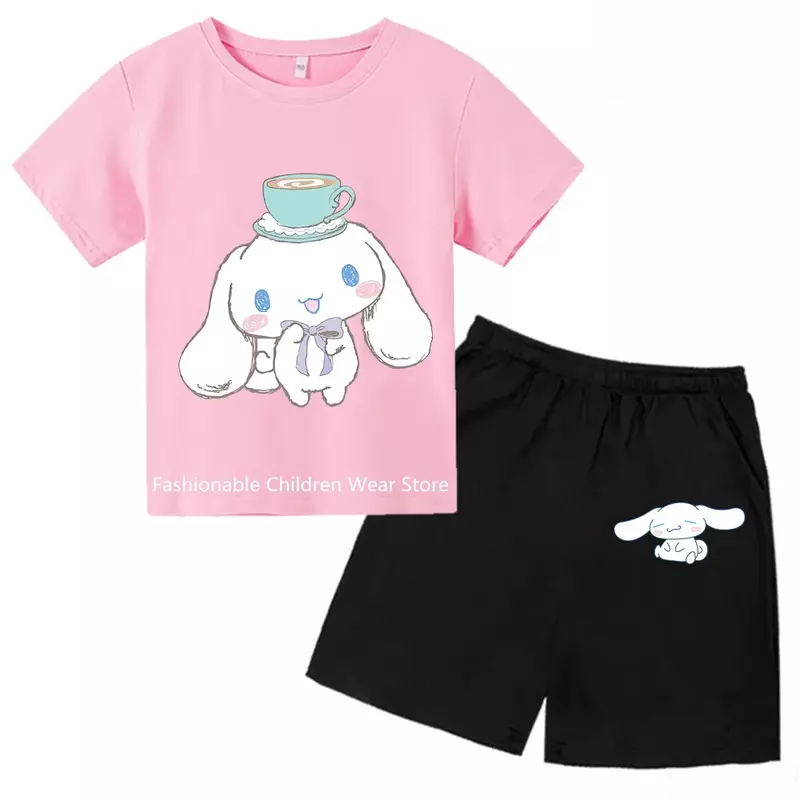 Cinnamoroll 2024 Chic Print Short Sleeve Outfits Children'S T-Shirt Fashionable Clothes For Boys Girls Summer Casual Outdoors