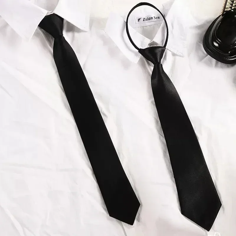 Uniseks hitam klip sederhana pada dasi keamanan dasi seragam kemeja sesuai dasi pramugara Matte pemakaman malas dasi leher siswa