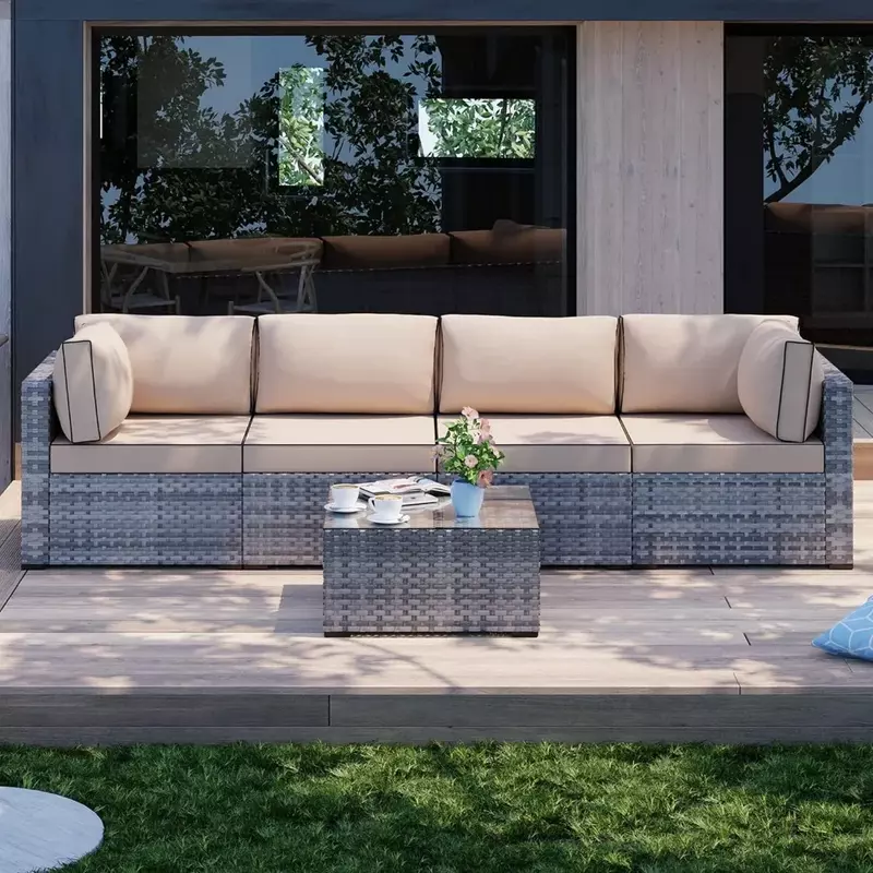 Комплект садовой мебели, секционный диван-кровать для двора у бассейна, 5 предметов, для улицы