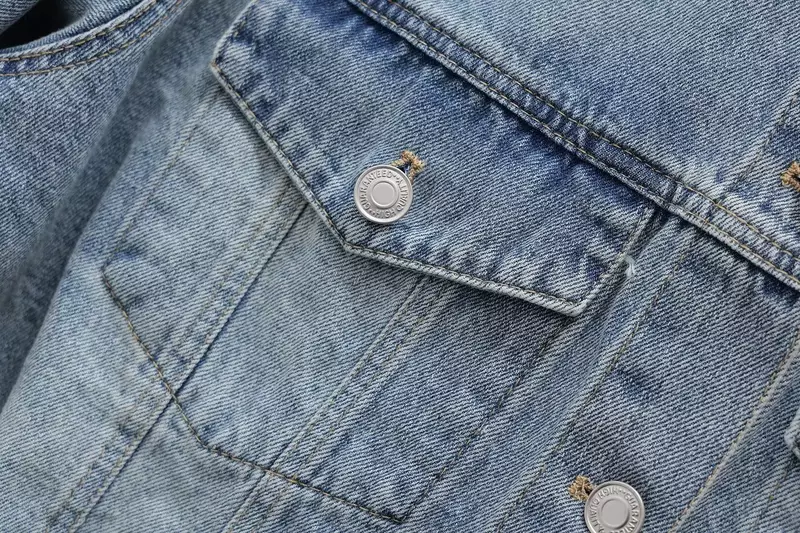 Женская джинсовая куртка с карманами и круглым вырезом, Модный повседневный пиджак из денима в стиле ретро, на пуговицах, с длинным рукавом, шикарный топ